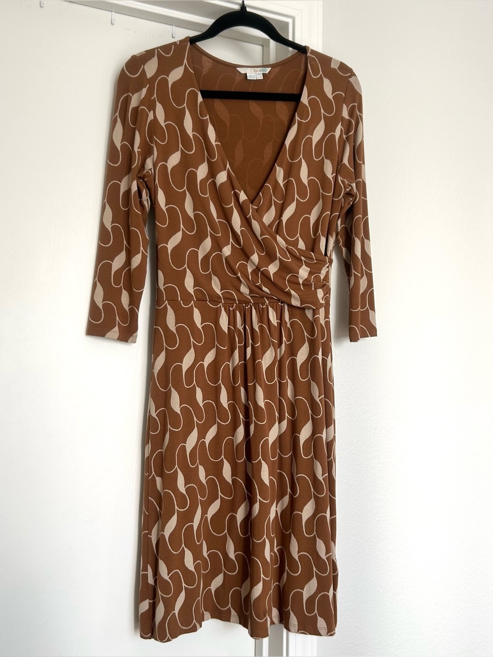 Boden Eliza Dress Size 8 Medium Mocha Latte Brown Patterned